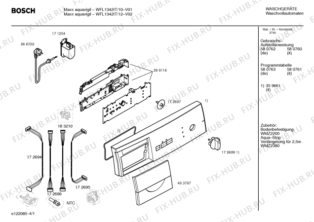 Схема №3 WFL1342IT WFL1342 Aquavigil с изображением Таблица программ для стиралки Bosch 00580761