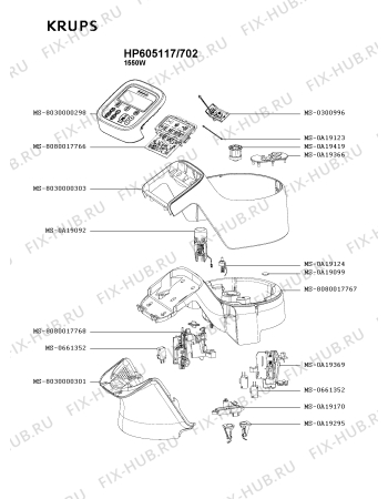 Схема №6 HP605117/702 с изображением Корпусная деталь для кухонного комбайна Krups MS-8030000298