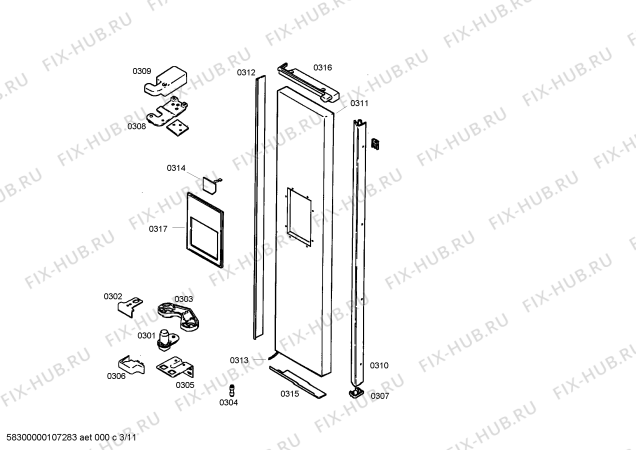 Схема №10 KGU66990 с изображением Рамка для холодильника Bosch 00439837