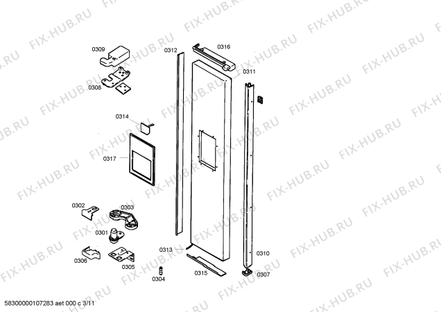 Схема №10 KF57U56 с изображением Рамка для холодильника Siemens 00443327