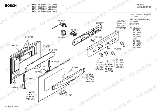 Схема №1 HEV1300EU с изображением Ручка управления духовкой для плиты (духовки) Bosch 00181493