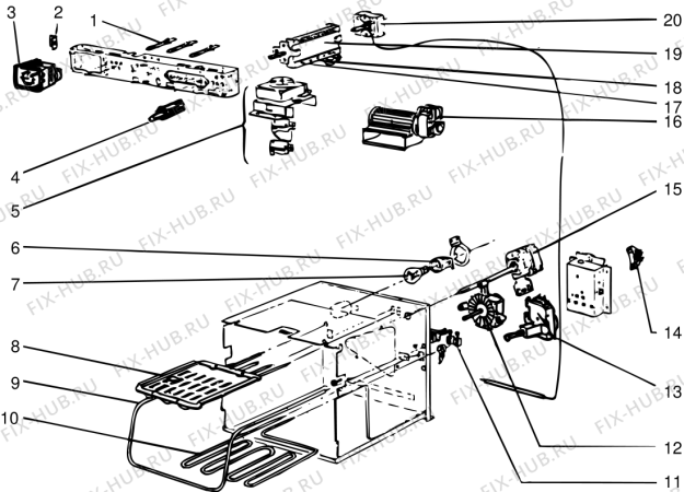 Взрыв-схема плиты (духовки) SCHOLTES F4706EBRFR (F009120) - Схема узла