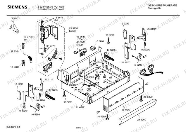 Взрыв-схема посудомоечной машины Siemens SE24A665 Extraklasse - Схема узла 05