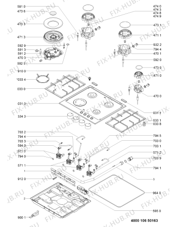 Схема №1 AKA 6422/IXL с изображением Монтажный набор для плиты (духовки) Whirlpool 481010650156