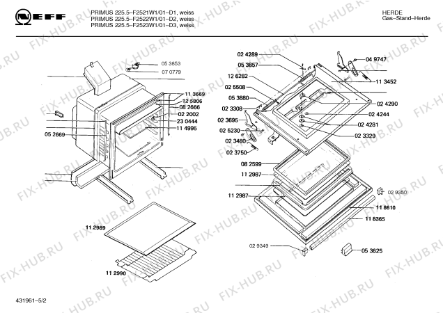 Взрыв-схема плиты (духовки) Neff F2522W1 PRIMUS 225.5 - Схема узла 02