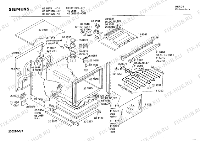 Взрыв-схема плиты (духовки) Siemens HE051528 - Схема узла 02