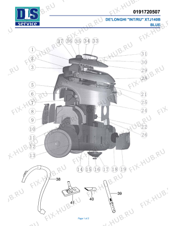 Схема №1 XTJ 140LB AZZURRO с изображением Двигатель (мотор) для мини-пылесоса DELONGHI CJ1113