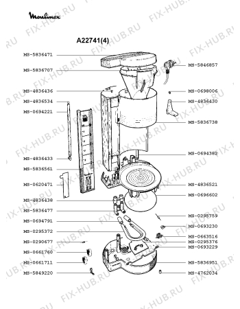 Взрыв-схема кофеварки (кофемашины) Moulinex A22741(4) - Схема узла 2P001580.6P2