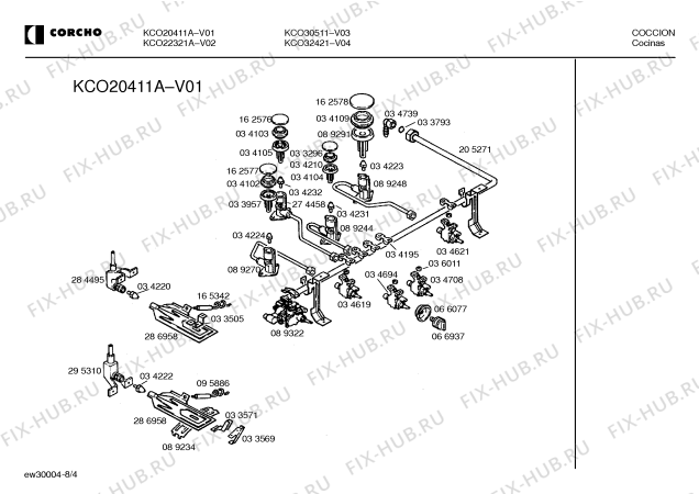Взрыв-схема плиты (духовки) Corcho KCO20411A - Схема узла 04