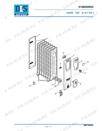 Схема №1 R 15 T EX:1 с изображением Модуль (плата) для обогревателя (вентилятора) DELONGHI 5908013200