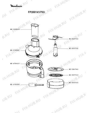 Взрыв-схема кухонного комбайна Moulinex FP200141/703 - Схема узла MP003631.0P2