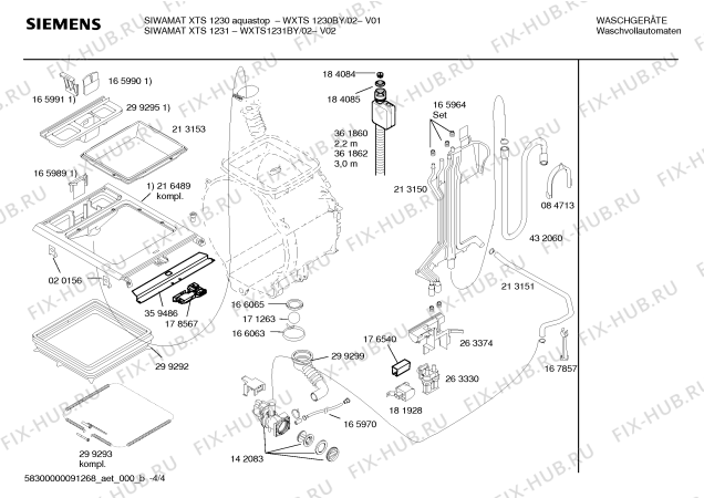 Схема №4 WXTS1231BY SIWAMAT XTS 1231 с изображением Инструкция по установке и эксплуатации для стиралки Siemens 00592126