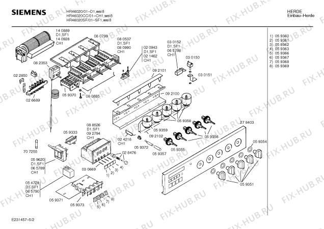 Взрыв-схема плиты (духовки) Siemens HR46020SF - Схема узла 02
