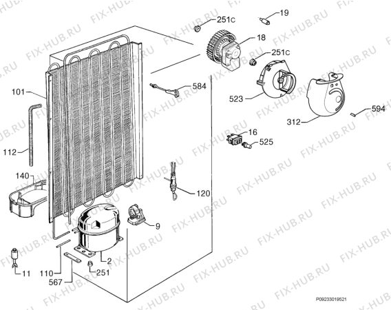 Взрыв-схема холодильника Zanussi ZRA940VX - Схема узла Cooling system 017