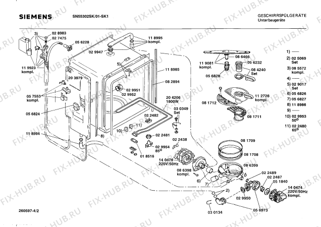 Взрыв-схема посудомоечной машины Siemens SN55302SK - Схема узла 02