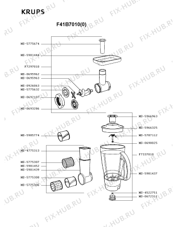 Взрыв-схема кухонного комбайна Krups F41B7010(0) - Схема узла Q0000034.4Q4