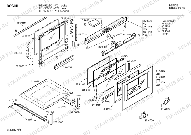 Схема №5 HEN532B с изображением Ручка конфорки для электропечи Bosch 00169413