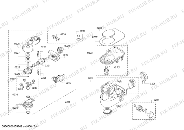 Взрыв-схема кухонного комбайна Bosch MUM58720 - Схема узла 02