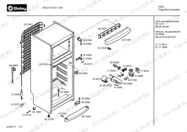 Схема №3 3FE2731A с изображением Дверь для холодильной камеры Bosch 00241895