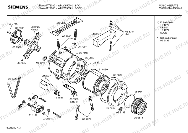 Схема №2 WM20850SN SIWAMAT 2085 с изображением Таблица программ для стиралки Siemens 00162409