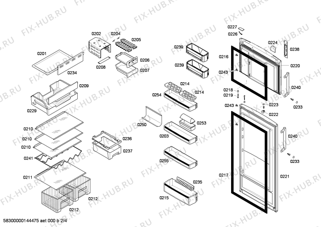 Схема №2 KDN40A64 с изображением Дверь для холодильной камеры Bosch 00249021