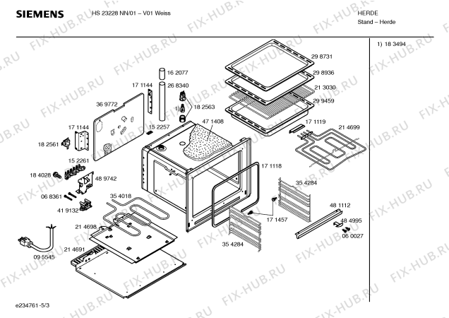 Схема №5 HS23228NN с изображением Инструкция по эксплуатации для электропечи Siemens 00587891