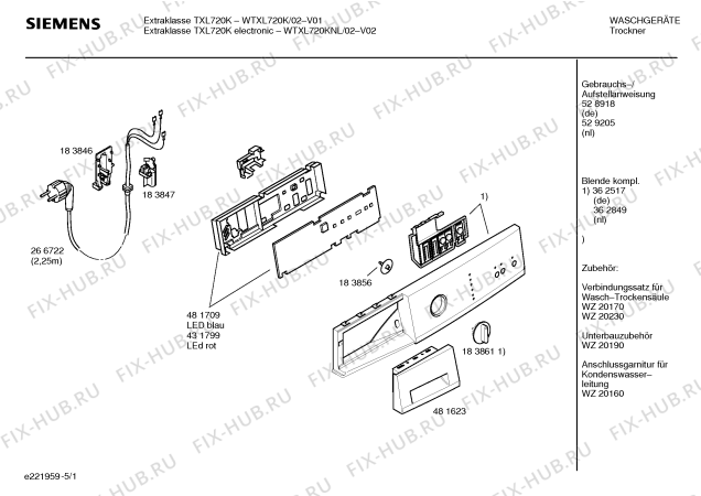 Схема №5 WTXL720K Extraklasse TXL720K с изображением Панель управления для сушилки Siemens 00362517