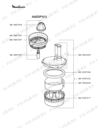 Взрыв-схема кухонного комбайна Moulinex AAD3P1(1) - Схема узла Q0000030.6Q2
