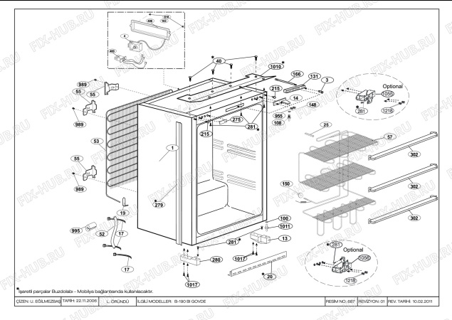 Взрыв-схема холодильника Beko BEKO B 1900 HCA (7219648718) - CABINET ASSEMBLY (B-190 BUILT-IN )