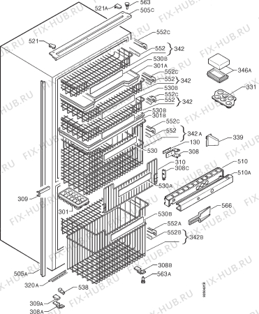 Взрыв-схема холодильника Rex FI320DR - Схема узла Housing 001