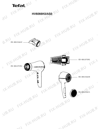 Схема №1 HV6071K0/AS0 с изображением Корпусная деталь для фена Tefal CS-00137391