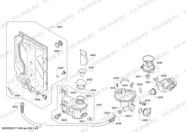 Взрыв-схема посудомоечной машины Bosch SMU84L05EU Exclusiv SilencePlus - Схема узла 04