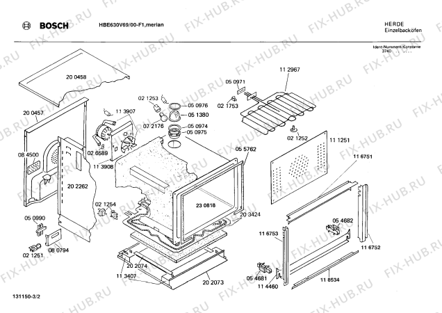 Взрыв-схема плиты (духовки) Bosch HBE630V69 - Схема узла 02