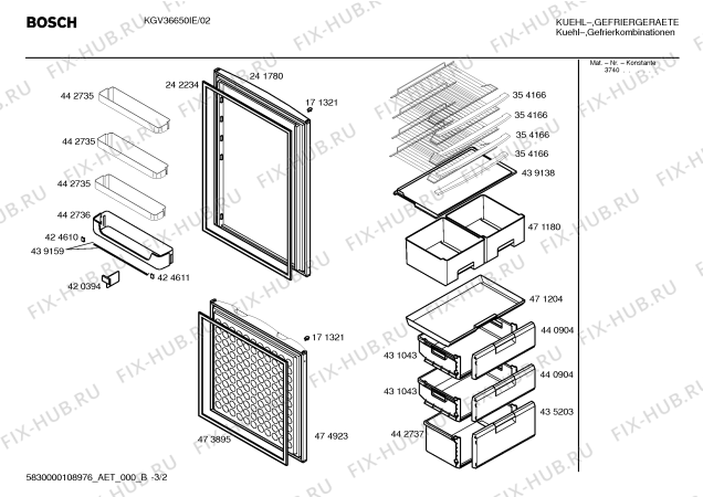 Взрыв-схема холодильника Bosch KGV36650IE - Схема узла 02