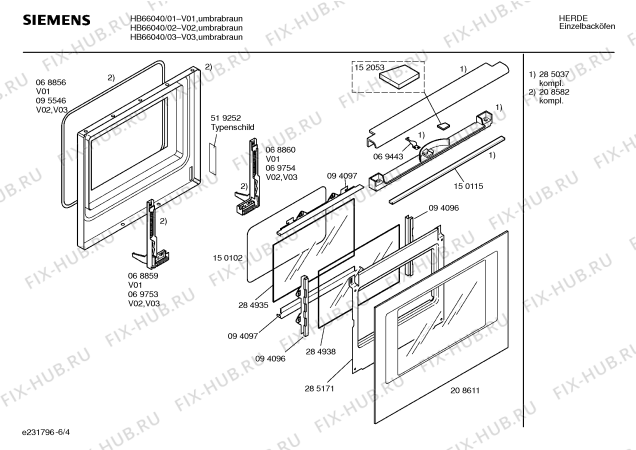 Взрыв-схема плиты (духовки) Siemens HB66040 - Схема узла 04