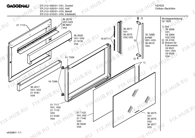 Схема №1 ER212020 с изображением Инстр. по монтажу и установке Gaggenau для электропечи Bosch 00527825