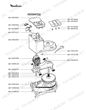Взрыв-схема кухонного комбайна Moulinex ADG547(Q) - Схема узла 8P000508.4P2