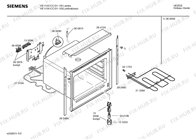 Взрыв-схема плиты (духовки) Siemens HE11521CC - Схема узла 02