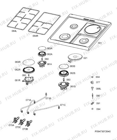 Взрыв-схема плиты (духовки) Faure FCM640HCWA - Схема узла Hob