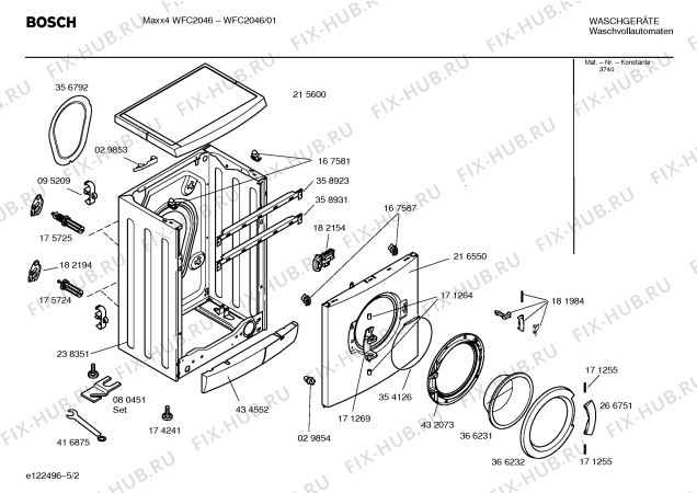 Схема стиральной машины Bosch WFC2046 Maxx4 WFC2046 - Схема узла 02 Взрыв-схема стиральной машины Bosch WFC2046 Maxx4 WFC2046 - Схема узла 02
