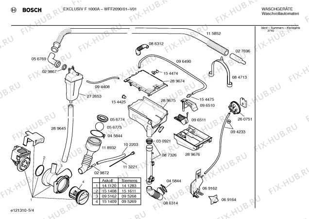 Взрыв-схема стиральной машины Bosch WFF2090 EXCLUSIV F 1000 A - Схема узла 04