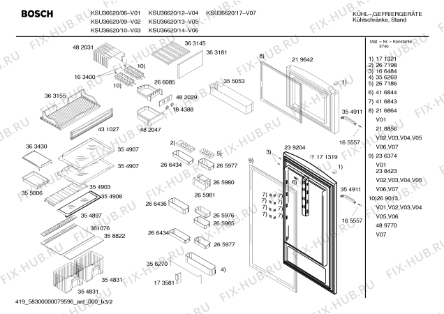 Схема №3 KSU36121GR с изображением Дверь для холодильника Bosch 00239204