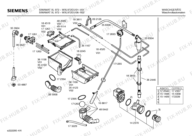 Схема №4 WXL972EU SIWAMAT XL 972 с изображением Таблица программ для стиралки Siemens 00588352