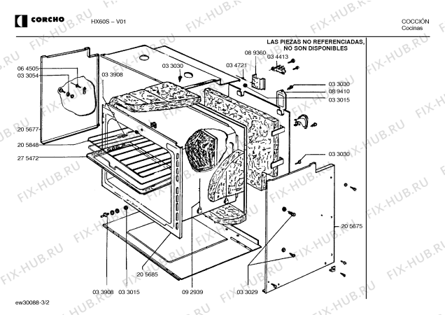 Взрыв-схема плиты (духовки) Corcho HX60S - Схема узла 02