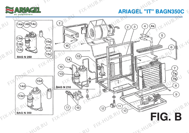 Взрыв-схема кондиционера Ariagel BAGN 350C - Схема узла 2