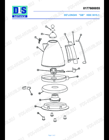 Схема №1 KBX 2014-1 с изображением Элемент корпуса для электрочайника DELONGHI MT1056