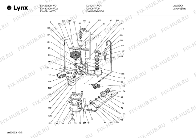 Взрыв-схема посудомоечной машины Lynx LV402/1 LV402 - Схема узла 02