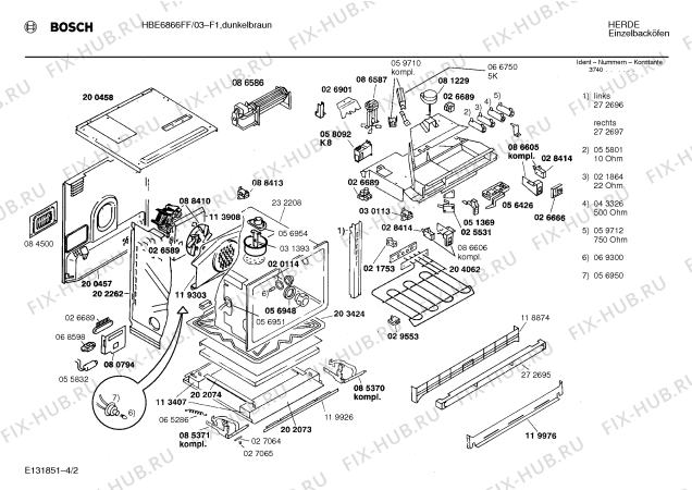 Взрыв-схема плиты (духовки) Bosch HBE6866FF - Схема узла 02