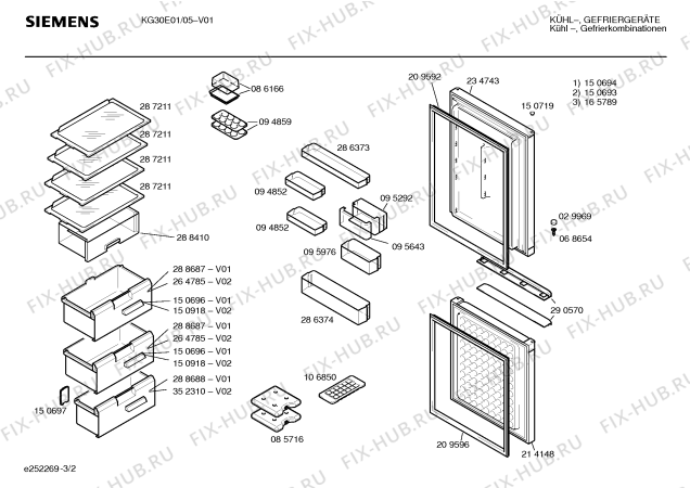 Схема №3 KG30E01 с изображением Дверь для холодильной камеры Siemens 00234743