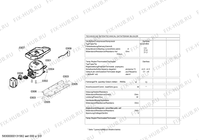 Взрыв-схема холодильника Bosch KDV29V13 - Схема узла 03